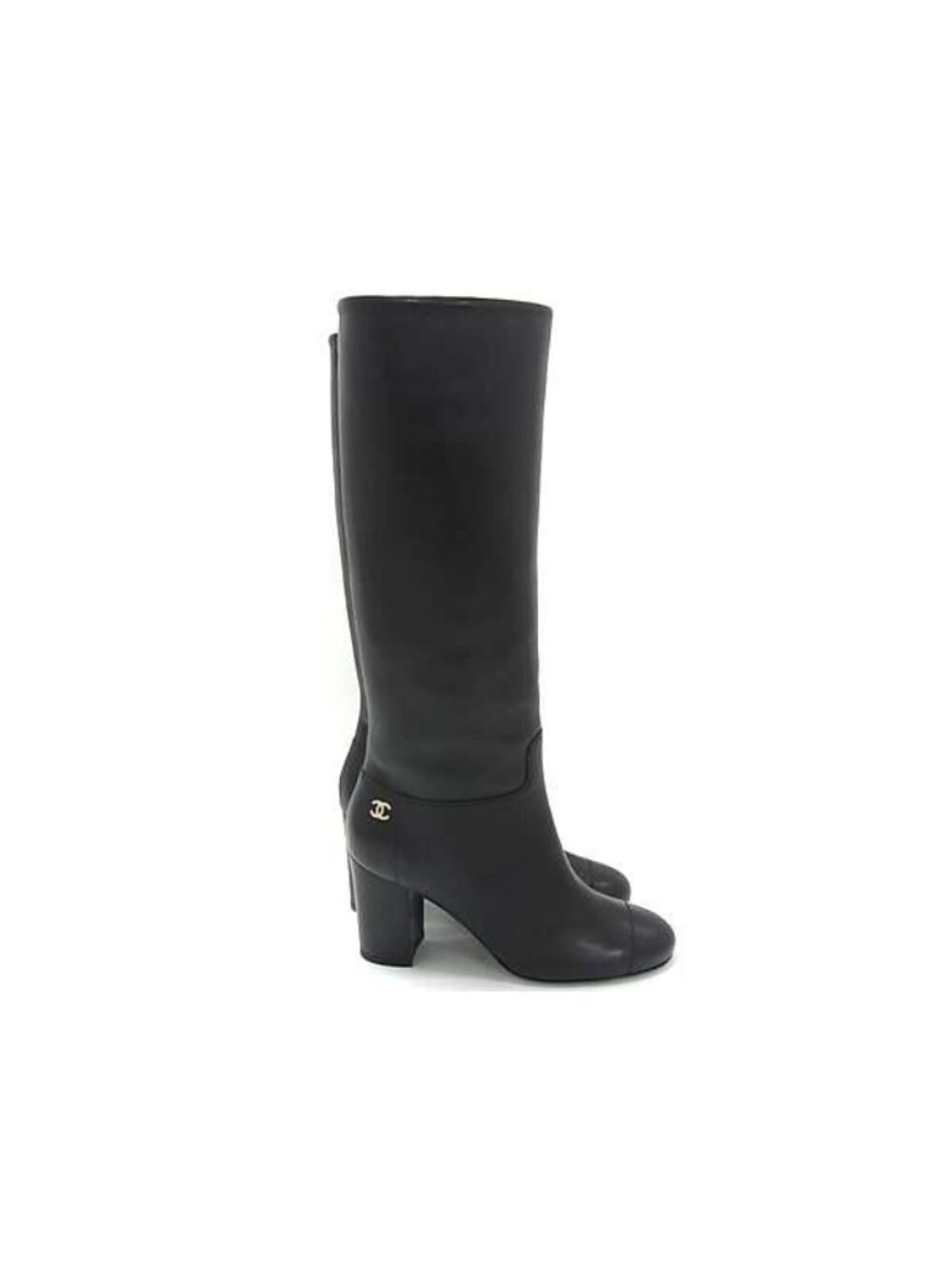 Chanel CC Logo Leather Long 35c Shoes Black - Picture 2 of 6